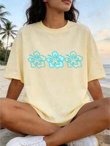 100% Algodón Puro, Nueva Colección Verano 2026, Blusa de Mujer, Ropa Elegante Millennium, Camiseta Holgada de Mujer, Estampado Casual Tropical Floral de Conchas y Estrellas de Mar, Hombros Caídos, Manga Corta, Cuello Redondo, Blusa de Verano, Atuendo de Primavera de Primera Calidad para Mujer, Camisa de Playa de Verano para Mujer, Moda. - Albaricoque - Ver 5
