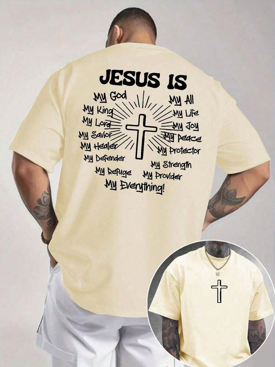Men's Classic Graphic T-Shirt, Jesus Cross, Faith, Everyday Wear, 100% Cotton, Unisex, Gift Idea For Him Or Her, Religious Clothing, Spiritual Clothing, Christian T-Shirt, Comfortable Design, Casual Style, Summer T-Shirt - 白色 - 查看 1