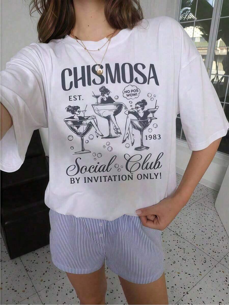 1 pieza de ropa de mujer, camiseta blanca con estampado de copa de cóctel, camisas, top blanco, camisetas gráficas para mujer, camiseta unisex casual de cuello redondo, tejido de punto ligero de 220 g/m², lavable a máquina, para primavera/verano/otoño, Navidad/Halloween/Día de San Valentín. Conjuntos de verano 2026 para mujer, conjuntos de vacaciones para mujer, conjuntos de playa para mujer, conjunto para conciertos country, conjunto para conciertos, ropa casual de negocios para mujer, estilo vintage de calle, unisex, camiseta de manga corta de algodón suelto con cuello redondo, 100% algodón. - Blanco - Ver 1