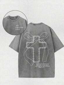 Camiseta lavada de 230g, con diseño de cruz y lazo, algodón batik de alta calidad, estilo retro, ola coreana, ropa de carnaval, camiseta con estampado gráfico, lavable a máquina, tiene un cierto grosor adecuado para camisetas de verano, actividades al aire libre, regalos de vacaciones (estilo retro, unisex, de peso pesado). - Gris Oscuro - Ver 7