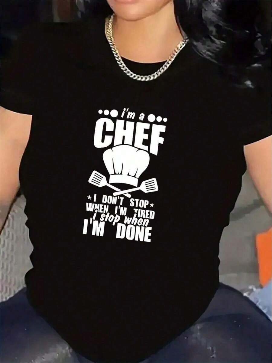 Camiseta de Chef para Mujer - Diseño Gráfico "Soy Chef" con Gorro de Chef - Camisa de Cocina Ligera para Cocinar, Restaurante, Vestimenta Casual - Ropa de Chef en Blanco y Negro - Uniforme de Chef Profesional de Fácil Cuidado, Accesorios de Chef, Ropa para Entusiastas de la Cocina, Diseño con Texto Divertido, Ajuste Cómodo, Uniforme de Restaurante, Camiseta de Cuello Redondo, Material Transpirable, para Entusiastas Culinarios, Camiseta de Chef, Camiseta para Mujer, Top para Mujer, Camiseta para Mujer, Camiseta de Mujer, Top de Mujer, Polo de Mujer - Negro - Ver 1