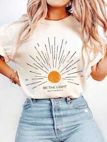 Sé la Luz Mateo 5:14, Camiseta Vintage con Versículo Bíblico, Diseño Celestial Cristiano, Camiseta Boho, Camiseta con Diseño de Sol, Regalo Inspirador, Camisetas Gráficas Unisex, Camiseta Divertida - Blanco - Ver 1