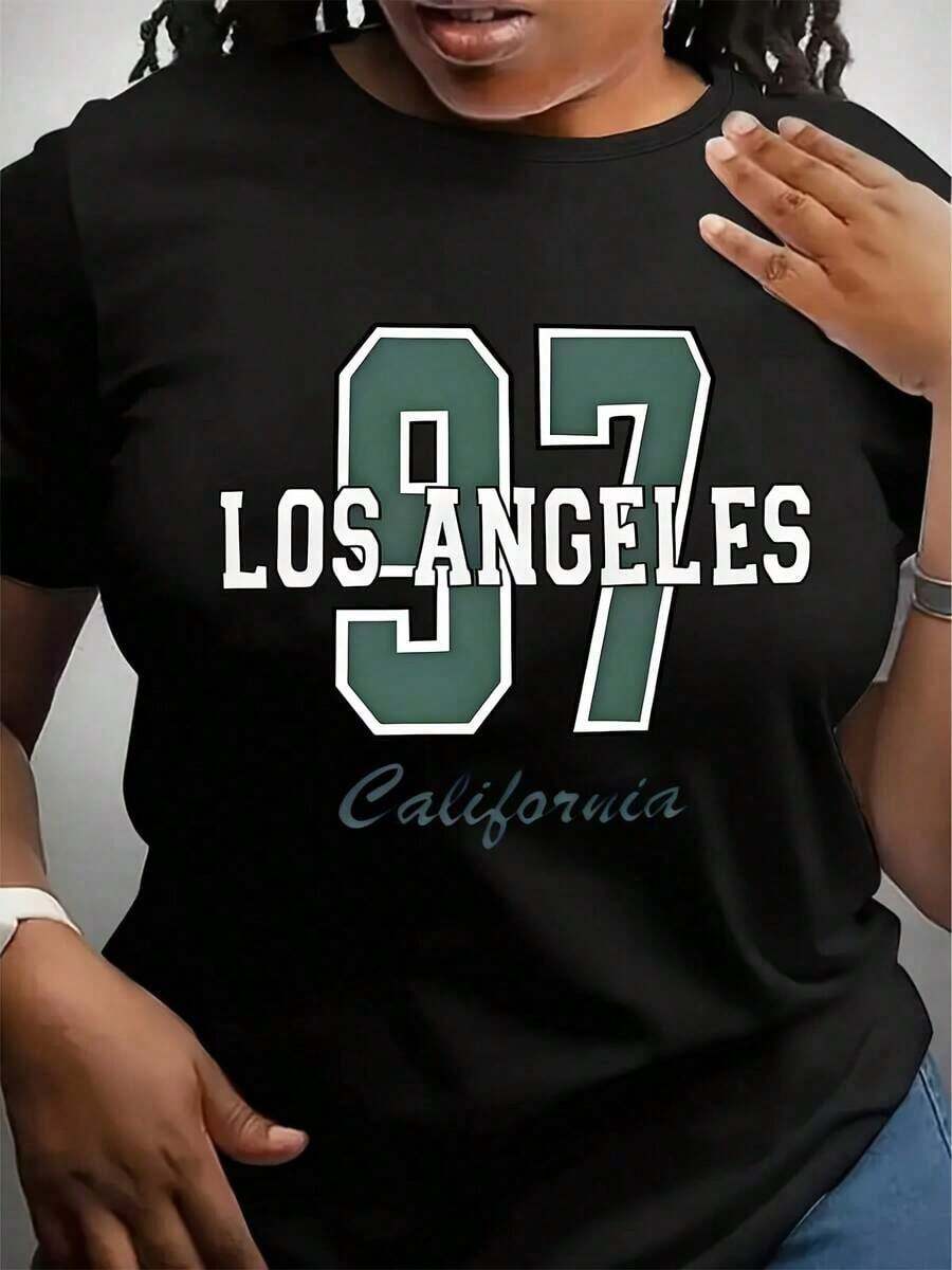 Camiseta de Talla Grande para Mujer con Estampados Modernos y Divertidos, Cuello Redondo Casual y Manga Corta, Adecuada para Uso Diario al Aire Libre, Camiseta de Verano de Estilo Casual para Regalos de Cumpleaños - Negro - Ver 1