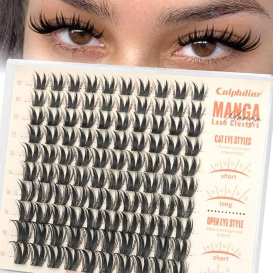 Bunny Lash Clusters Manga Eyelash Clusters Wispy False Eyelashes Clusters D-Curly Individual Lashes Extension 10-18mm Cluster Eyelash Extensions Lightweight Lashes Clusters DIY Cat Eye Open Eye Looks - Black - View 1