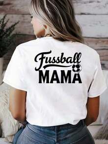 Camiseta de F ￺ tbol para Mujeres - Estampado Trasero "Fussball Mama" con Colores de la Bandera Alemana - Manga Corta Casual para Mam£s de F ￺ tbol, Conjuntos de D ￭ a de Partido y Ropa casual - Blanco - Ver 1