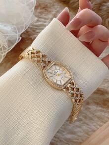 1pc Women's Minimalist Fashion New Diamond-Studded Quartz Watch, Gold/Silver Color, Suitable For Daily Wear And Decoration - Gold - View 3