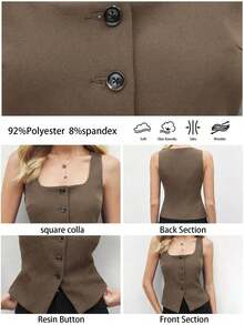 Blusa de un solo pecho de unicolor, versátil y casual para uso diario - Marrón - Ver 6