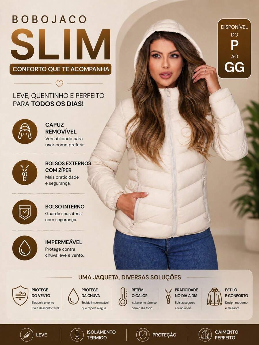 Women's Slim Fit Bobojaco Jacket With Removable Hood, Waterproof, Thermal, Sizes S To XL, Winter Jacket - Apricot - View 1