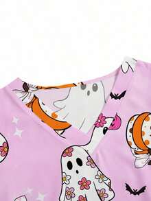Blusa de mujer con cuello en V blanco, manga corta, con doble bolsillo, con estampado de dibujos animados lindos, estampado de animales de granja, uniforme de enfermera/médico, ropa de trabajo de unicolor para peluquería de mascotas, bata de labo - Rosa - Ver 3