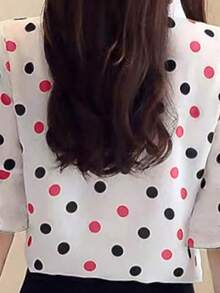 Blusa casual con manga larga, estampado de lunares y cuello con lazo para mujer, primavera-verano, Parte superior de manga larga - Multicolor - Ver 2