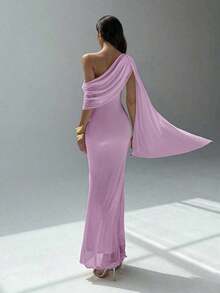 Vestido asimétrico de hombro de unicolor elegante para mujer - Lila Púrpura - Ver 2