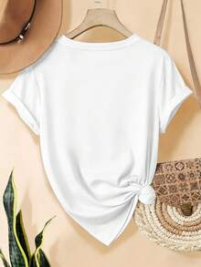 Women's Fun Printed T-Shirt - Casual Short Sleeve Crew Neck Loose Fit Top, Machine Washable, Comfortable For All Seasons, Casual Wear | Loose Fit | Durable Print, Suitable For Various Holiday Gifts, Shipped From Local Warehouse - 白色 - 查看 2