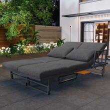 Garden Furniture Set, Grey, 3-Piece Set With 2 Sofas, Table, Powder-Coated Iron Frame, Adjustable Backrest, Acacia Wood, Adjustable Table, Including All Seat Cushions And Pillows - 灰色 - 查看 4