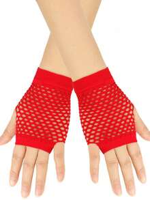 1 Pair Women Short Fishnet Fingerless Mesh Gloves, Gothic Punk Stretch Arm Warmers, Breathable Sun Protection Gloves For Nightclub Party Costume - Multicolor - View 13
