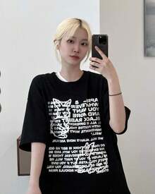 New Summer Short-Sleeved Cotton Printed Top, Stylish And Relaxed T-Shirt - Black - View 2