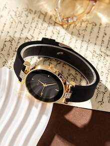 1pc Vintage Women's Quartz Watch, Classic Numeric Dial, Elegant Soft Rubber Strap, Best Holiday Gift For Family And Friends, Suitable For Daily Wear - Black - View 4