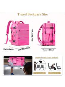Unisex Travel Backpack Business/Commute/Vacation/Travel/College Use Multi-Layer Laptop Backpack - Hot Pink - View 2