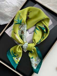 1pc Olive Green Butterfly & Floral Print Scarf, Versatile Accessory For Commuting & Decoration - Multicolor - View 4