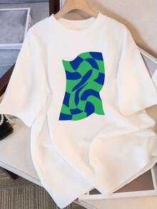Women's Personalized Spring/Summer T-Shirt, 100% Cotton, Versatile And Comfortable, Fashionable, Short Sleeve, Round Neck, Urban Vintage Style, Unisex, Loose Fit, Cotton, Round Neck And Short Sleeve. - 杏色 - 查看 5