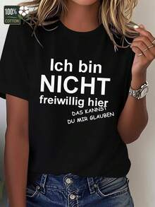 Interesante camiseta alemana de mujer, corte cómodo - Negro - Ver 1