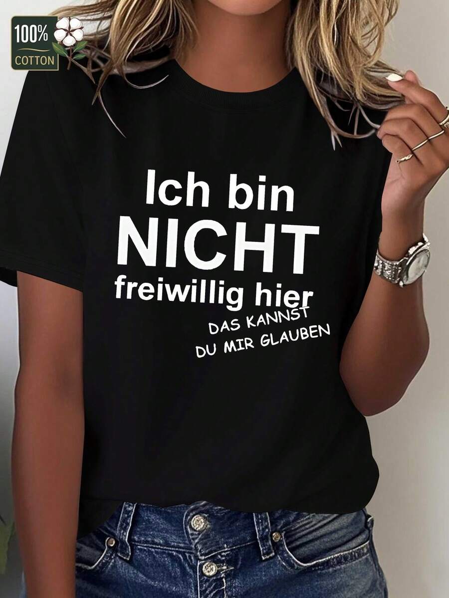 Interesante camiseta alemana de mujer, corte cómodo - Negro - Ver 1