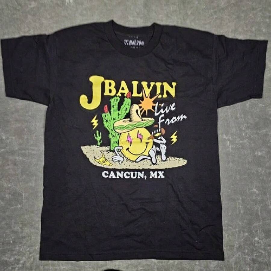 J Balvin Shirt Mens Large Black Cancun Mexico Live From Concert Graphic Teeblusas para mujer playeras de mujer vestidos casuales para mujer y2k playeras deportivas para mujer verano camisetas ropa de mujer Fashion Perfect For Daily - Negro - Ver 1