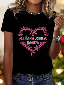 Camiseta de Algodón Suave para Mujer MYNOVA C con Diseño de Corazón "Mañana Será Bonito", Regalo para Ella, Día de San Valentín, Atuendo Moderno, Vestidos de Verano a la Moda, Casual, Perfecto para Todas las Temporadas, Tallas S M L XL - Negro - Ver 3