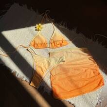 Nuevo en stock: Traje de baño sexy de tres piezas con degradado para mujer, bikini. - Conjunto de tres piezas rosa 9337 - Ver 7