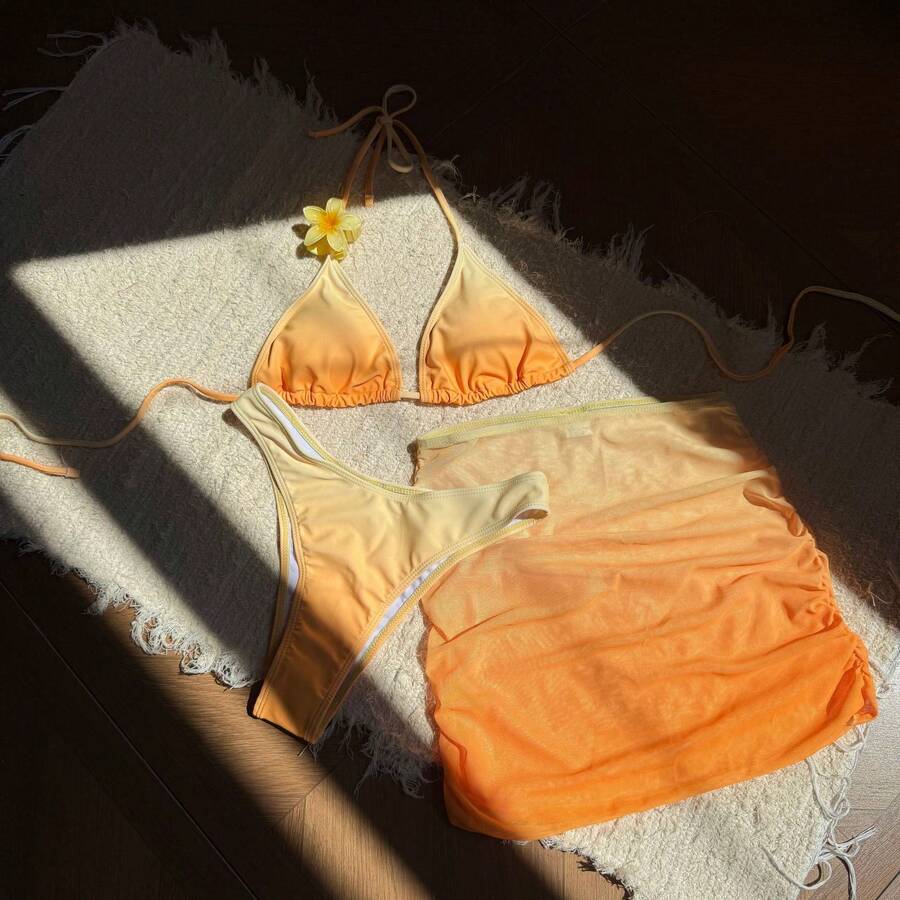 New In Stock: Women's Sexy Three-Piece Gradient Swimsuit, Bikini. - 9337黃色三件套 - 查看 1