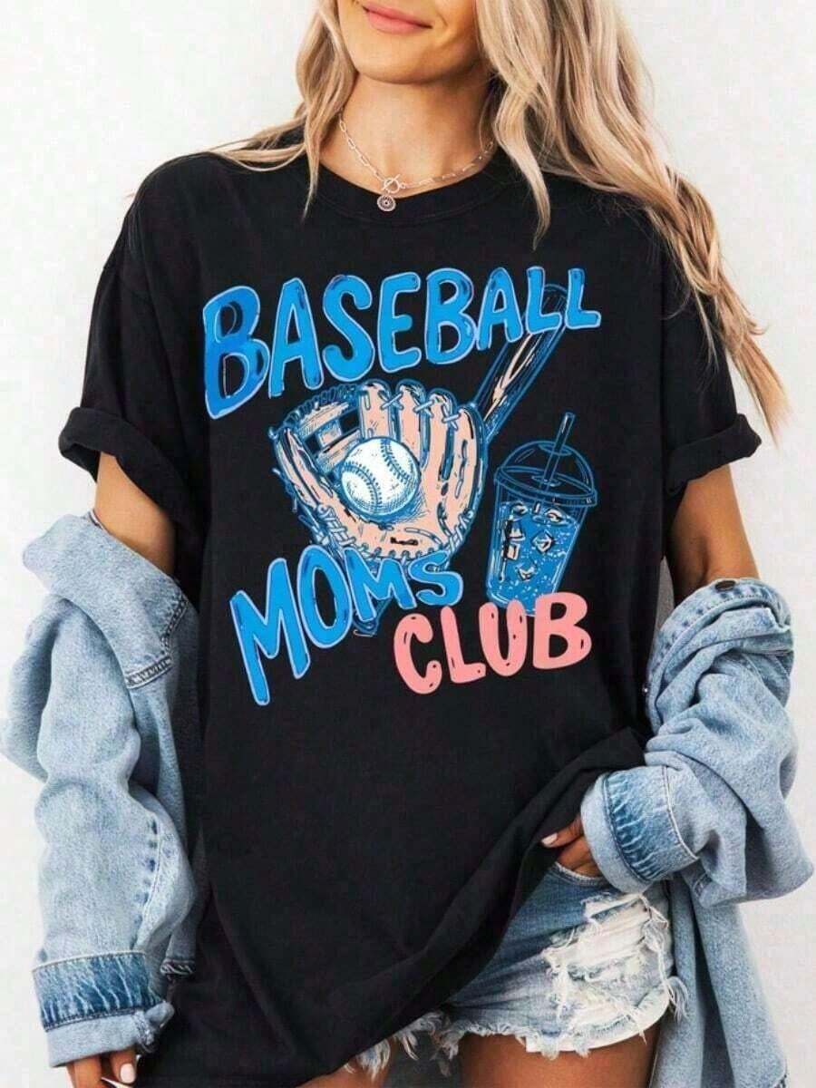 1 camia de "Baseball Moms Club", camia "Baseball Mama", camia para el día del juego, 180g 100% algodón, los diseños están completamente impresos. Unisexo. Ideal para regalar. Camisetas para mujer, camisetas para hombre, camisas > Elegantes. Estilo bohemio. Blusas suaves, transpirables y cómodas para mujer, ideales para primavera, verano y otoño, perfectas para vacaciones, viajes y uso diario, y para ver partidos. - Negro - Ver 1