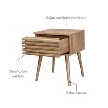 TOPLIVING Buró para Recámara o Mesa Auxiliar para Sala con Cajón Espacioso con Detalles de Varillas, Mesa de Noche Moderna con Patas de Madera Color Café - como en la imagen - Ver 5