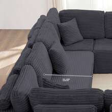 141" W Modular Sectional Sofa, Oversized U-Shaped Corduroy Cloud Sofa With Movable Ottoman, Deep Seat Boneless Accent Couch No Assembly Required For Living Room - Dark Grey - View 5