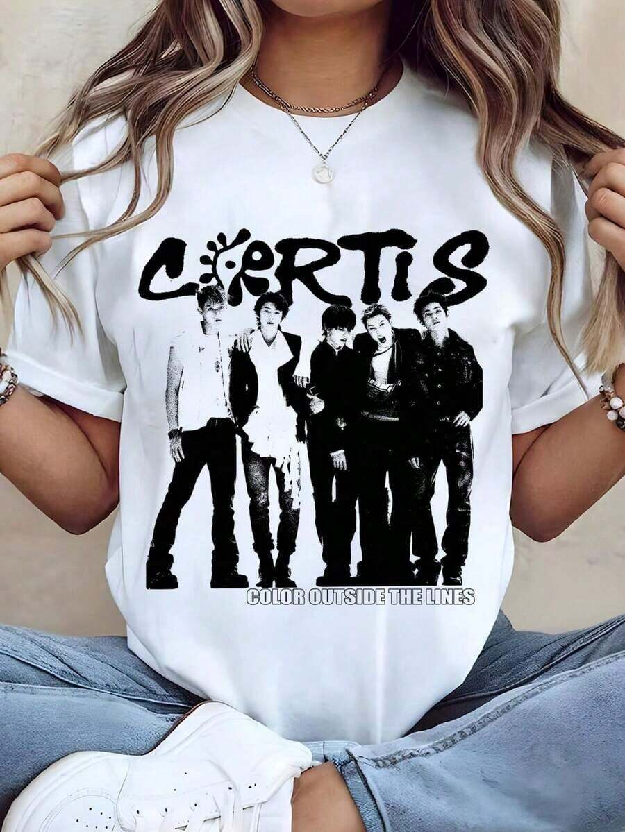 Camiseta Cortispop, Camiseta estética de estilo pop para chicas, Camiseta de moda urbana coreana, Regalo de moda para fans. Camiseta informal de moda con estampado creativo para mujer, de manga corta y cuello redondo, para primavera y verano T-Shirt Women Festive Celebration Shirt Party Wear Top - Blanco - Ver 1