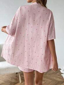 Conjunto de kimono de algodón blanco con arrugas + shorts, conjunto casual de vacaciones para primavera/verano - Multicolor 5 - Ver 2