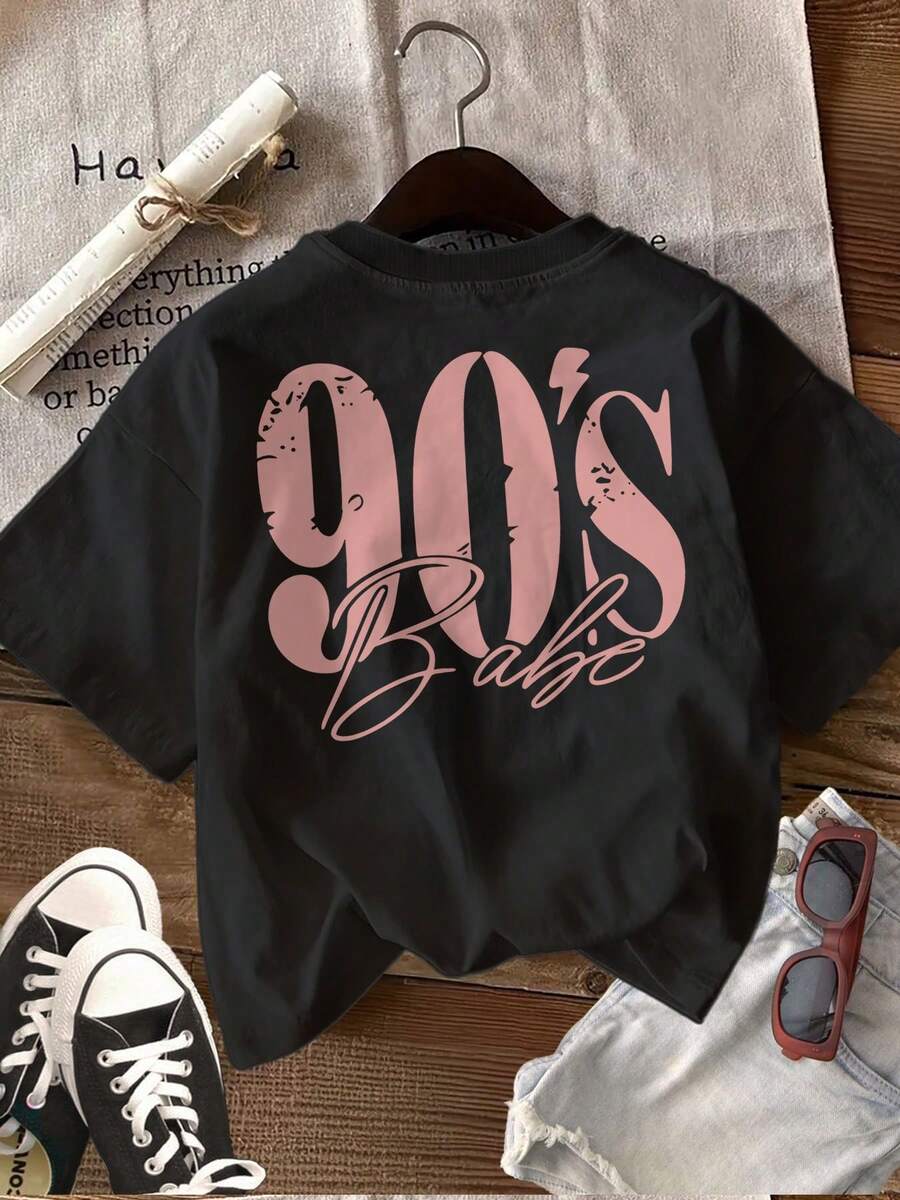 Limited Edition Graphic Print T-Shirt, Short Sleeves, Round Neck, Casual Top For Summer And Spring, Women's Clothing, Lightweight Cotton. - 黑色 - 查看 1