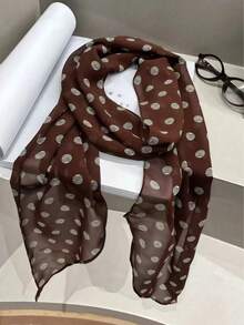 Bufanda larga de estilo casual francés, de color café de alta gama con estampado de lunares, accesorio fino y versátil para damas, de estilo coreano - Multicolor - Ver 5