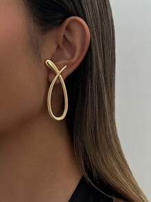 1 Pair Minimalist Teardrop Earrings, Thick Gold Teardrop Stud Earrings, Oval Earrings, Elegant & Fashionable Lightweight Delicate Jewelry For Women, Suitable For Daily Wear, Various Party Occasions, Holiday Gifts - Water Drop Hollow Earrings - View 3