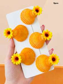 5pcs/Set Summer Vacation Style Seashell & Daisy Hair Clip Set, Scallop Shape + Daisy Decor, Versatile For All Hairstyles - Suitable For Women And Girls, Perfect For Daily Commute, Beach Vacation, Girls' Gathering, School, Etc., With Sweet & Cool Vibe - Multicolor - View 9