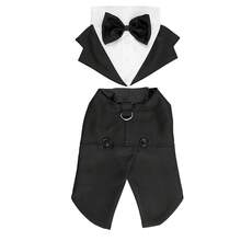 2pcs Black Dog Tuxedo Formal Pet Outfit Set, Includes Bow Tie Collar And D-Ring, Suitable For Small To Medium Dogs, Breathable Comfortable Gentleman Attire, Perfect For Weddings, Parties And Cosplay - Black - View 13