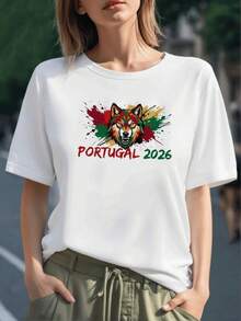 Cabeza de lobo feroz con colores vibrantes de Portugal 2026 que simboliza fuerza valentía y espíritu indomable camiseta para mujer 100% algodón - Negro - Ver 1
