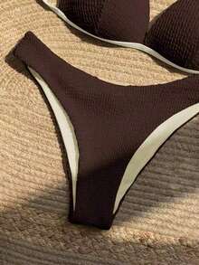 Bañador bikini triángulo halter con diseño de perla - Marrón - Ver 5