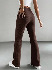 Pantalones negros acampanados de unicolor para mujer estilo Y2K - Marrón Chocolate - Ver 2