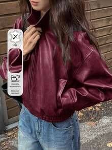 Chaqueta vintage nueva de primavera, estilo corto, ajuste regular, adecuada para mujeres, prenda exterior para el Día de San Valentín - Burdeos - Ver 6