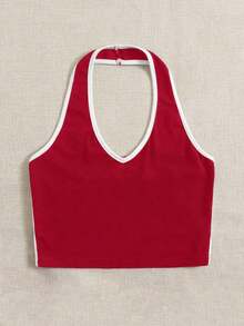 Top halter corto unido en contraste - Rojo y blanco - Ver 4