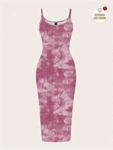 Vestido midi de camisola de estampado de tinte anudado minimalista casual, adecuado para el verano - Multicolor - Ver 9