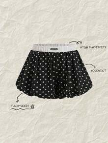 Pantalones cortos de mujer, pantalones cortos con diseño de flores de lunares, pantalones cortos con diseño de bloques de color, elegantes y de moda, adecuados para uso diario, bodas, banquetes, viajes diarios, fiestas de graduación, eventos festi - Negro - Ver 1