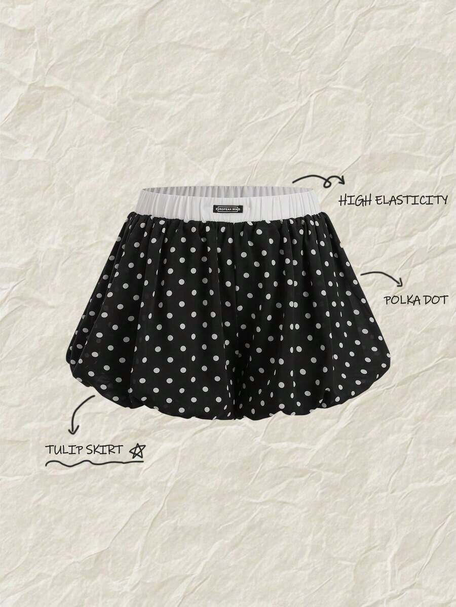 Pantalones cortos de mujer, pantalones cortos con diseño de flores de lunares, pantalones cortos con diseño de bloques de color, elegantes y de moda, adecuados para uso diario, bodas, banquetes, viajes diarios, fiestas de graduación, eventos festi - Negro - Ver 1