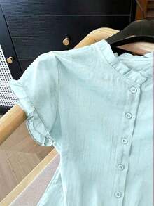 casual de mujer de unicolor y manga corta, para verano - Azul menta - Ver 3
