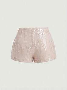 Pantalones cortos negros glamorosos de mujer con adornos de lentejuelas - Albaricoque - Ver 2