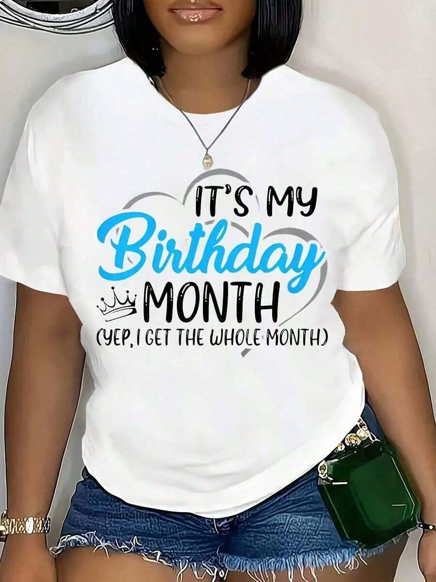 Camiseta Casual Clásica de Talla para Mujer con Estampado Vintage de Mi Cumpleaños, y Globo, Camiseta de Manga Corta con Cuello Redondo, Cómoda, Adecuada para Uso Diario, Vacaciones y Ropa de Verano. - Blanco 14 - Ver 1